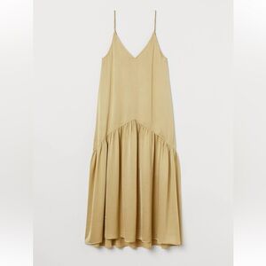 H&M Gold Slip Dress Women's XS V Neck Satin Sheen Long